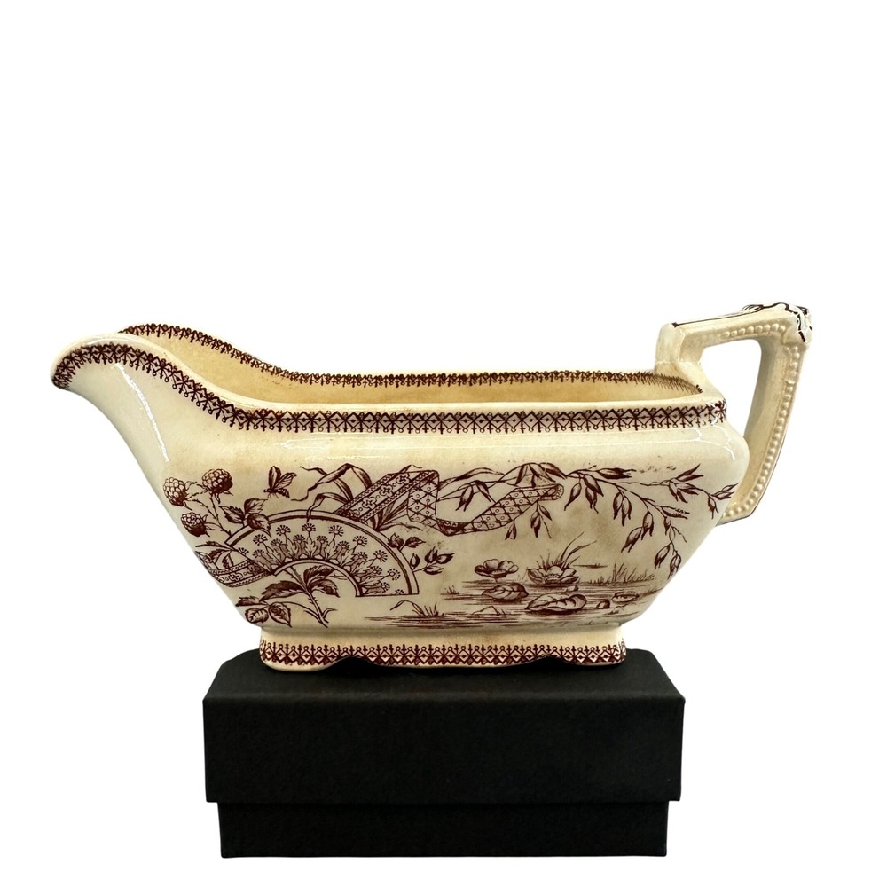 New‎ Wharf Pottery Tennyson Gravy Boat Transferware Vintage Serving Dish Flawed